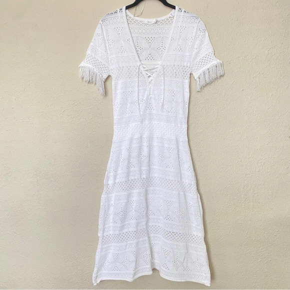 A.L.C Trevi Crochet Knit Fringe Sheath Dress white size‎ M - Picture 1 of 13